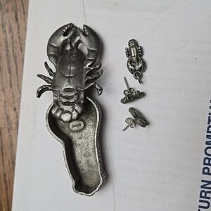 Lobster earnings, necklace, pin and box set